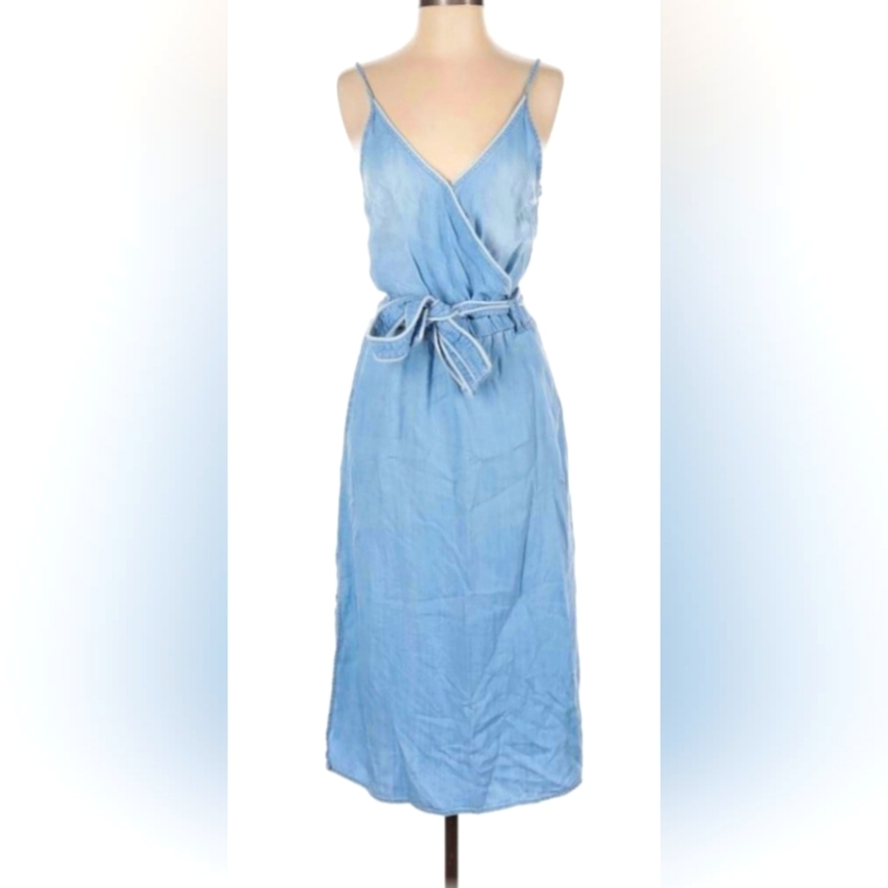 Stone and Cloth by Anthropologie Surplice-front Supersoft Chambray Midi Dress XS - Picture 5 of 12
